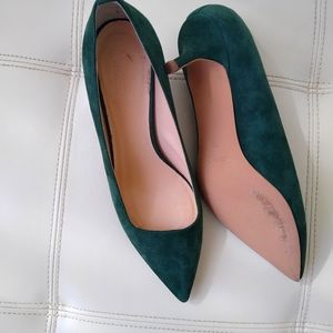 Green Suede Kitten Heel Pumps
